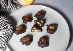 Chocolate Paleo Turtles on a plate