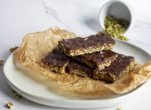 granola bars stacked on a plate