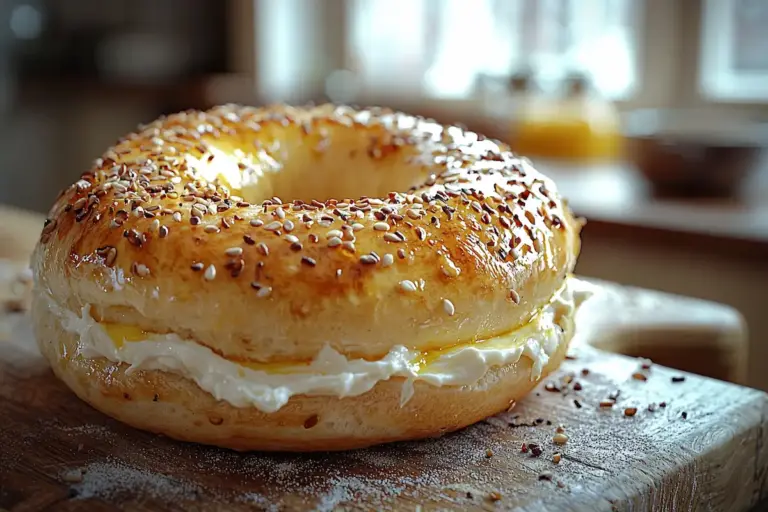 bagel with cream cheese in middle