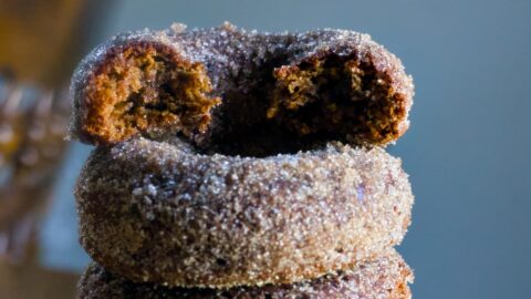 paleo apple cider donuts with bite out of it
