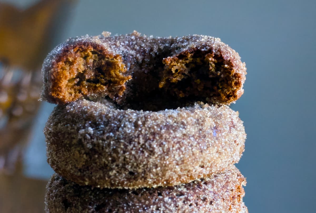 paleo apple cider donuts with bite out of it